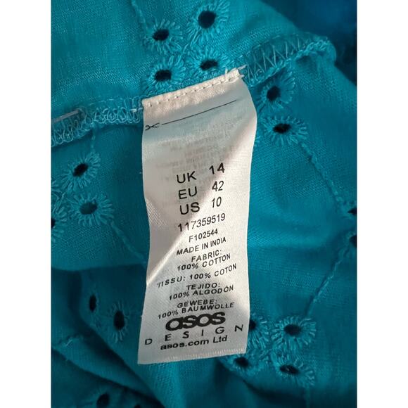 ASOS Design Turquoise Eyelet Halter Dress 10 NWOT - Picture 5 of 5